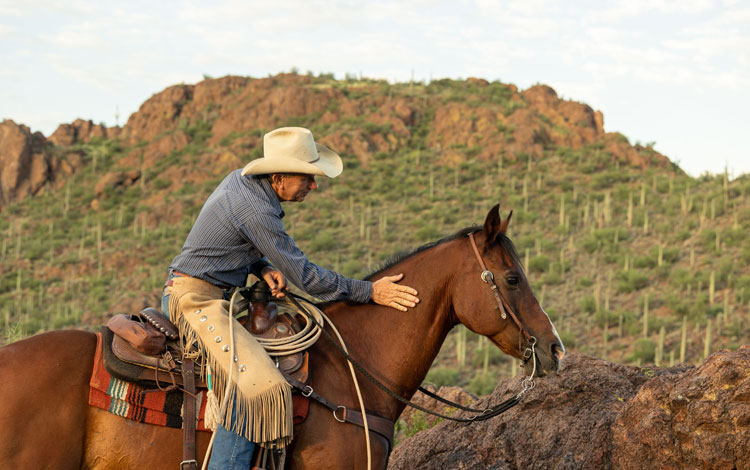 Hombre a caballo en el desierto